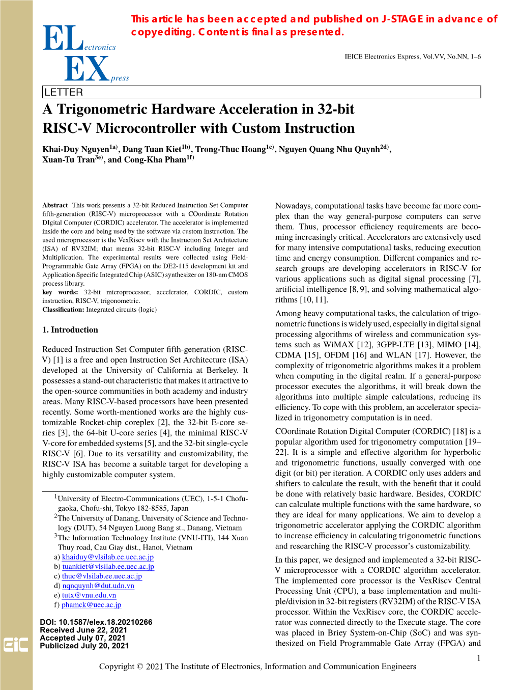 A Trigonometric Hardware Acceleration in 32-Bit RISC-V