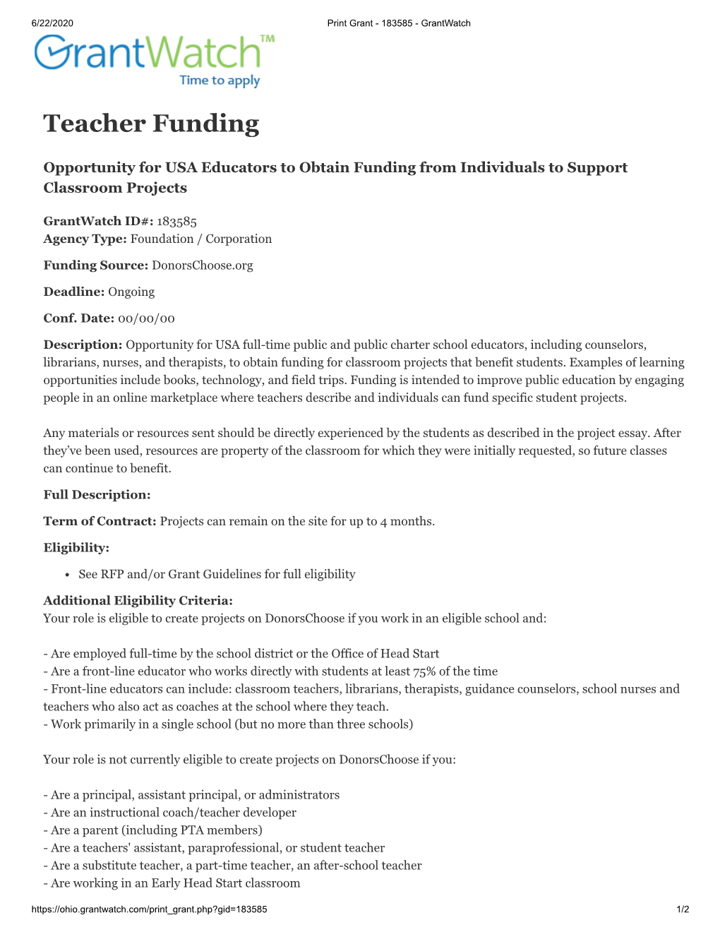 Teacher Funding