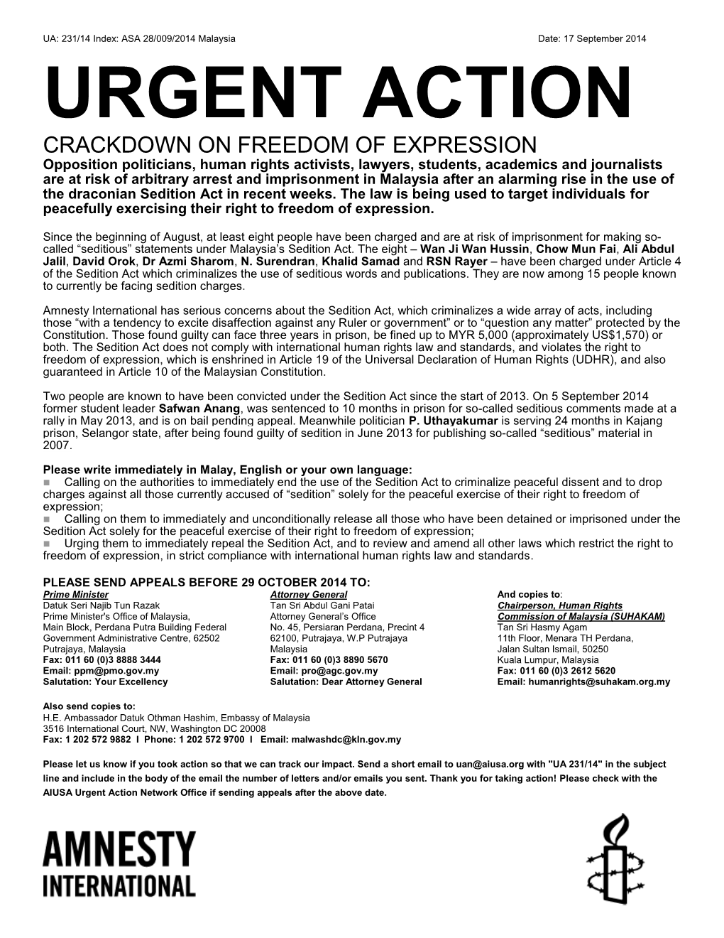 Urgent Action