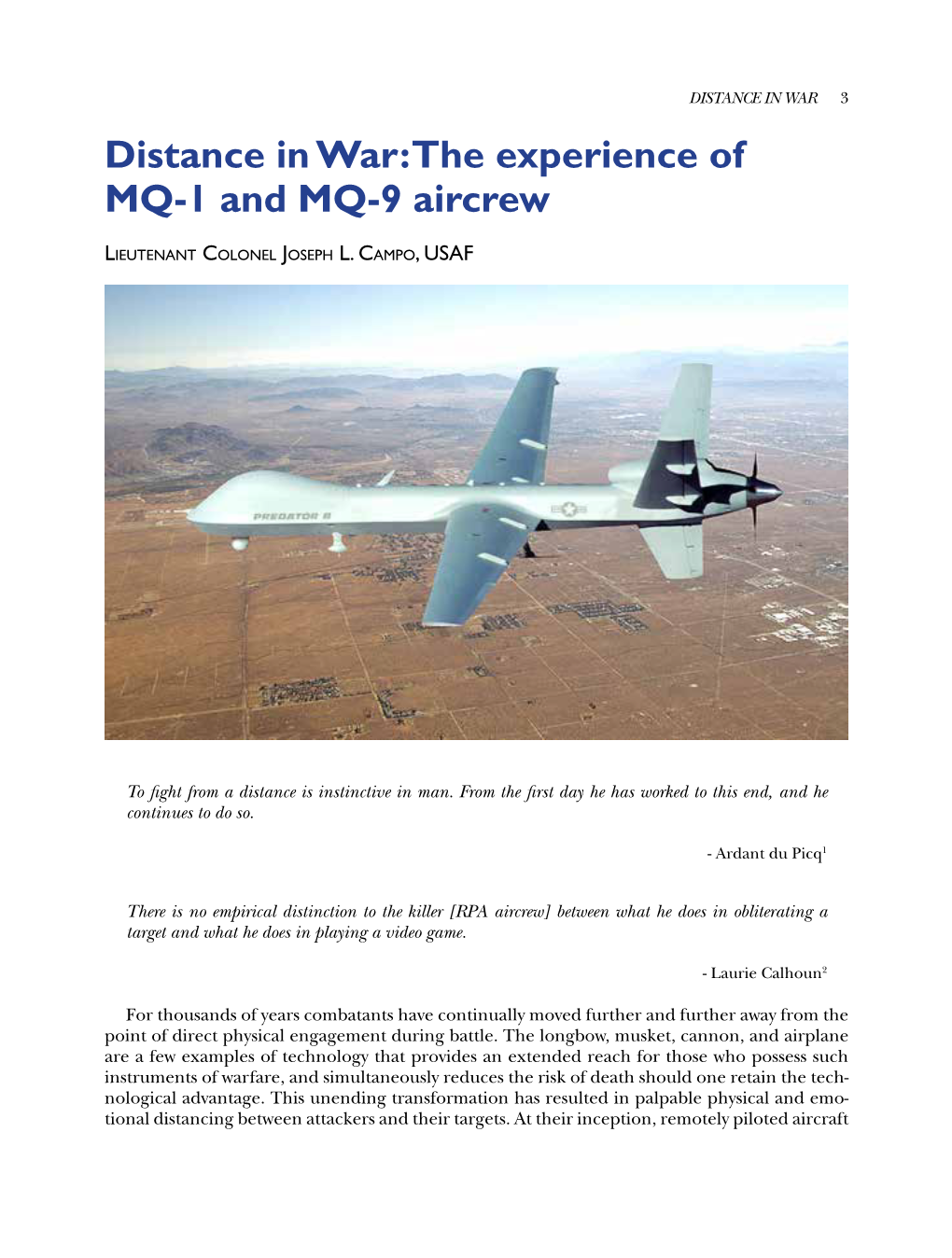 Distance in War: the Experience of MQ-1 and MQ-9 Aircrew