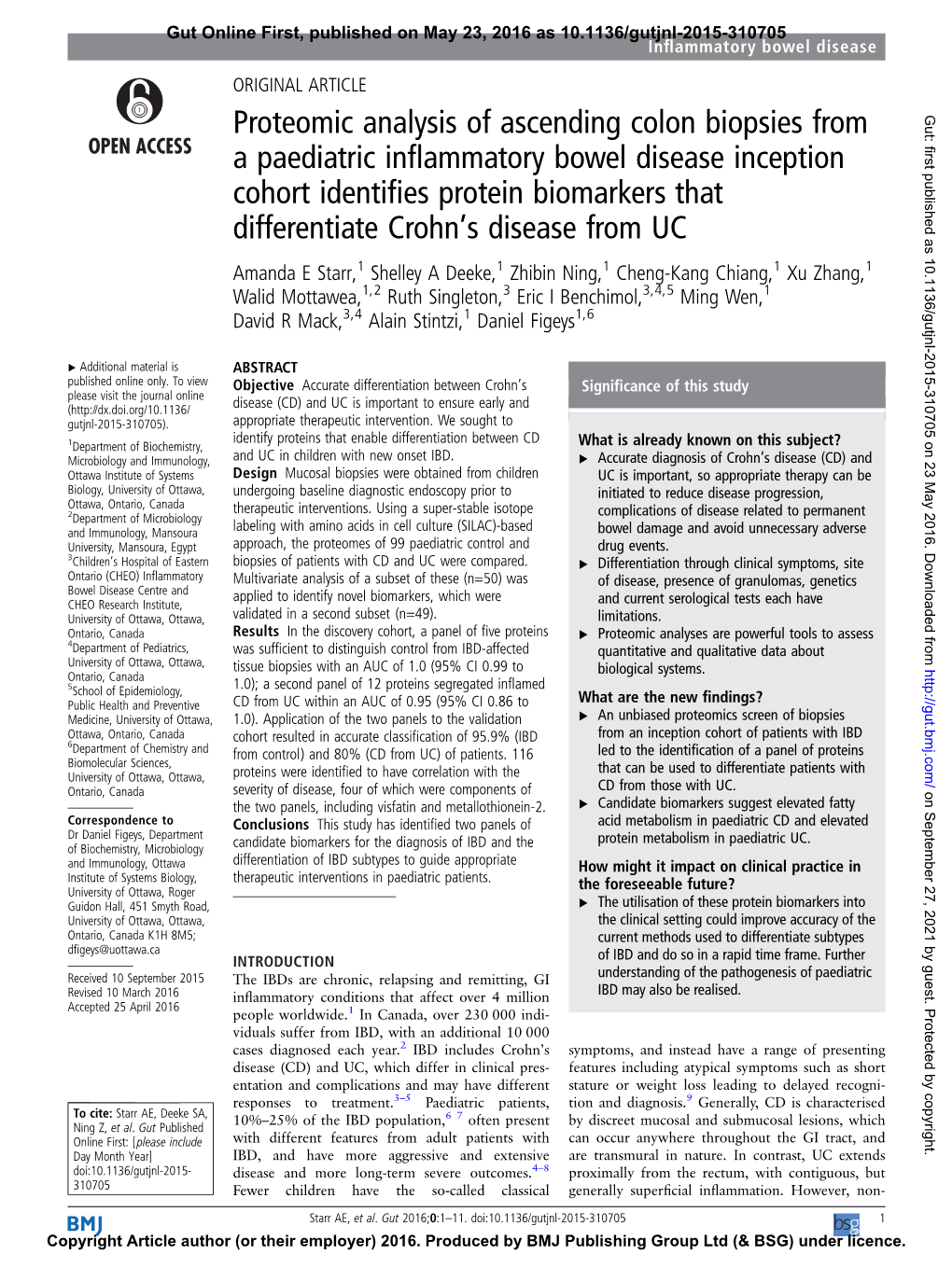 Proteomic Analysis of Ascending Colon Biopsies from a Paediatric