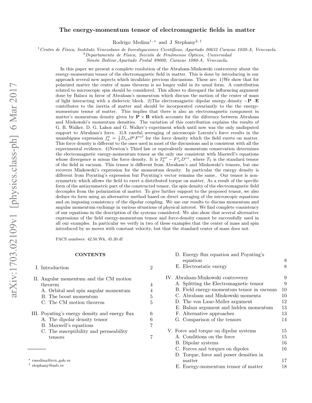 The Energy-Momentum Tensor of Electromagnetic Fields in Matter