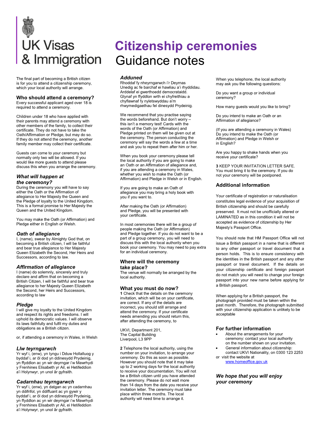 Citizenship Ceremonies Guidance Notes