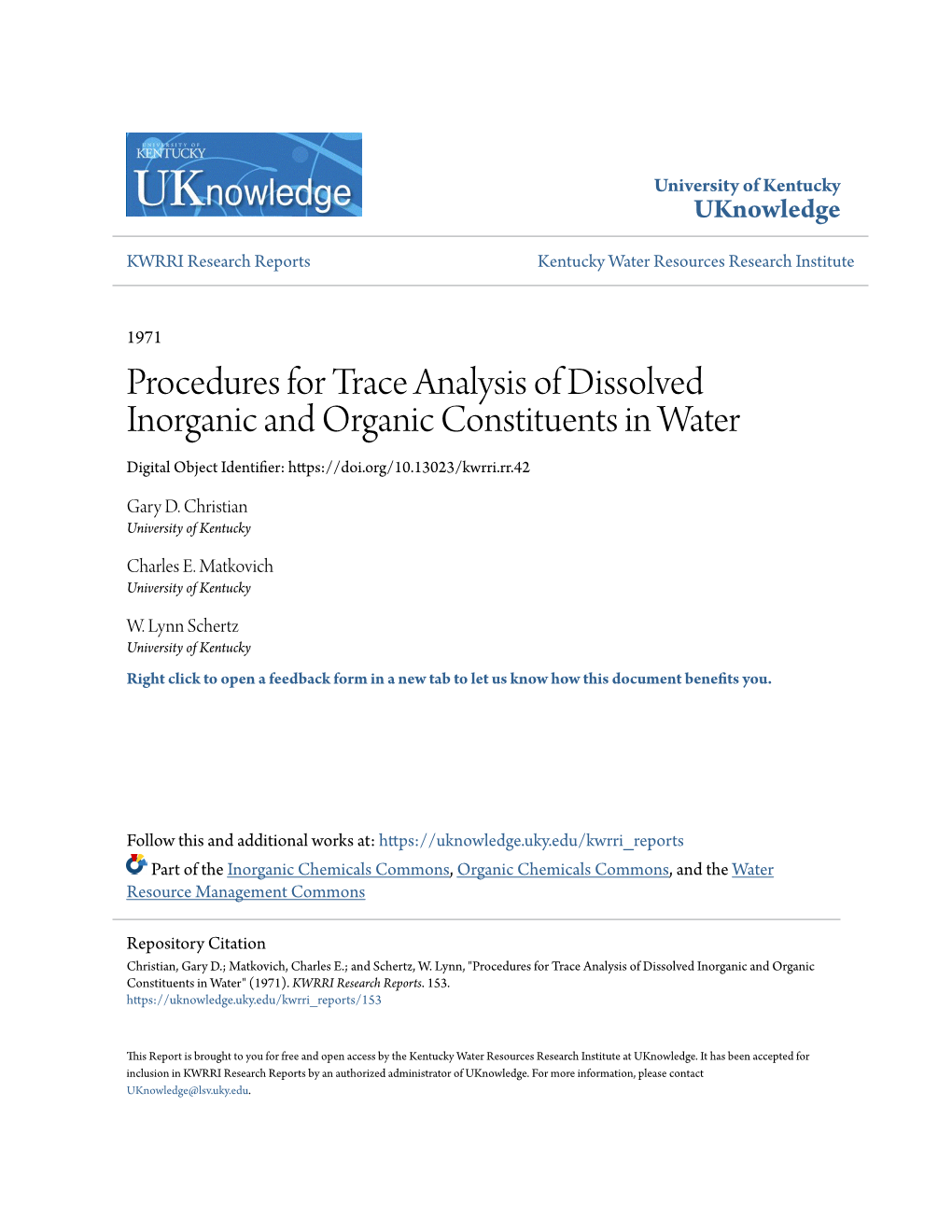 Procedures for Trace Analysis of Dissolved Inorganic and Organic Constituents in Water Digital Object Identifier