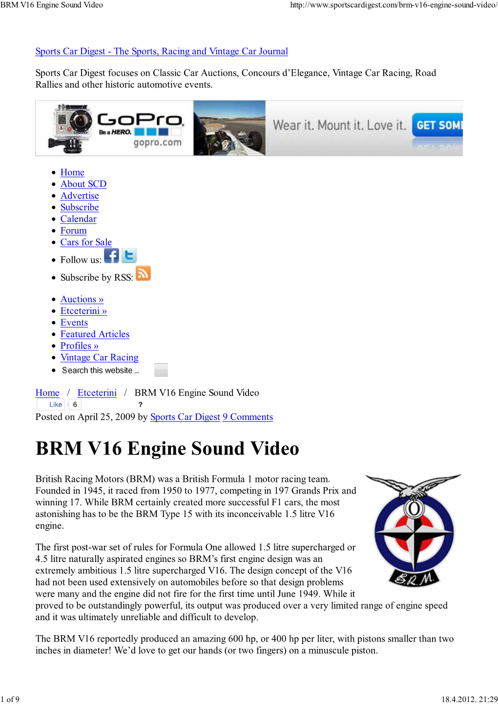 BRM V16 Engine Sound Video