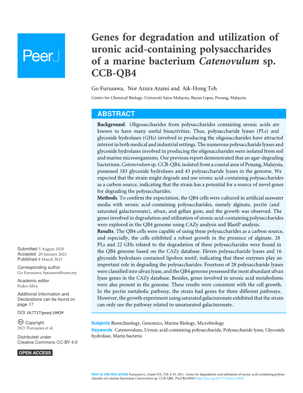 Genes for Degradation and Utilization of Uronic Acid-Containing Polysaccharides of a Marine Bacterium Catenovulum Sp