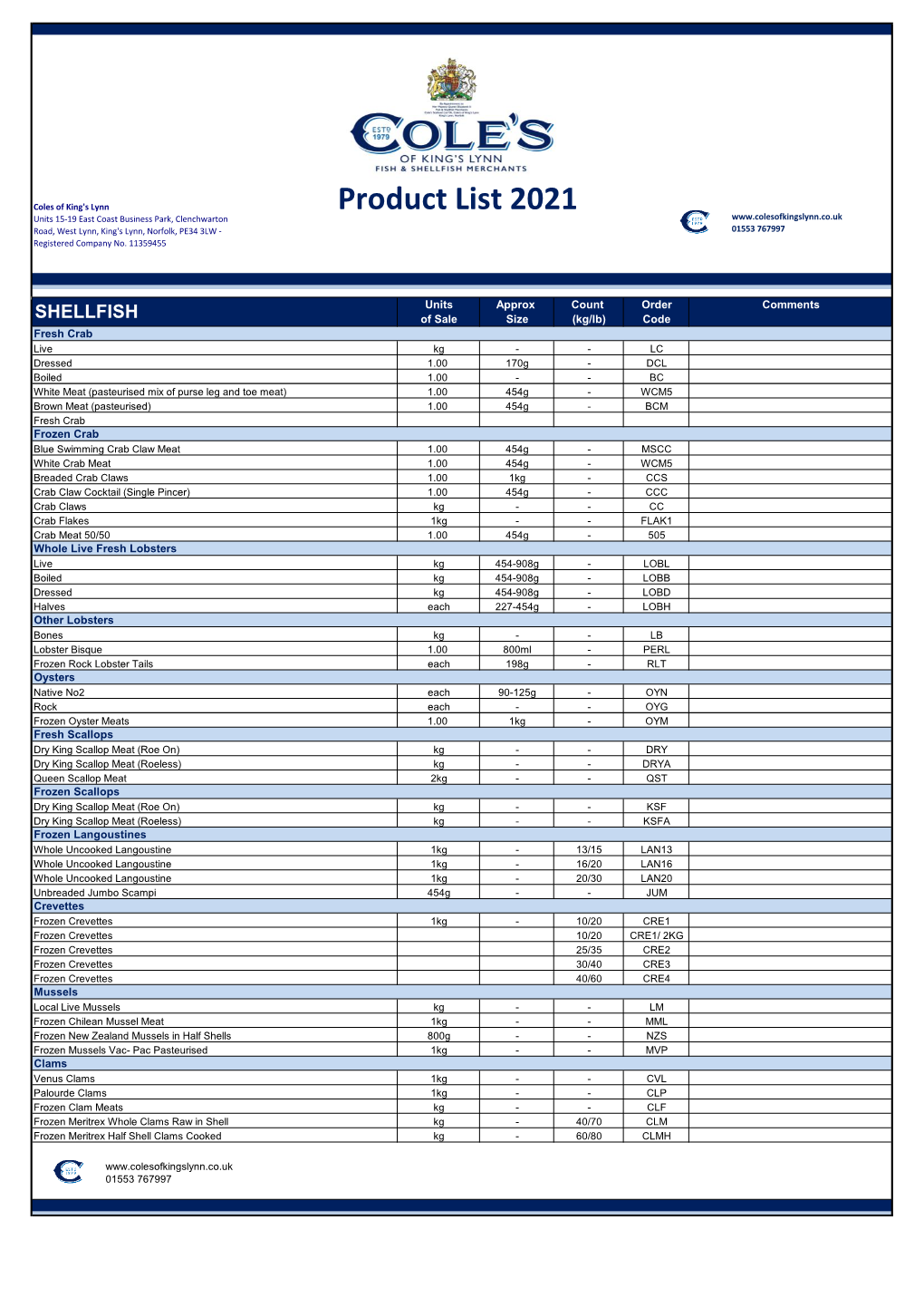 Product List 2021