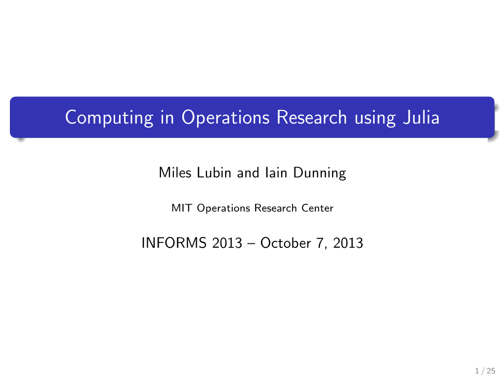 Computing in Operations Research Using Julia