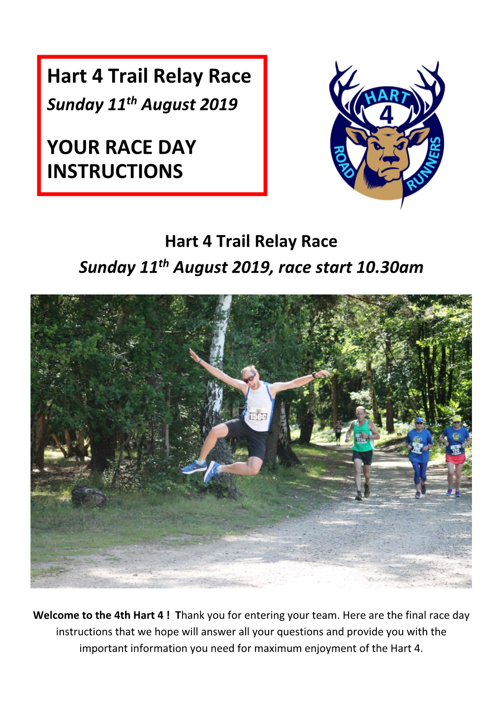 Hart 4 Trail Relay Race YOUR RACE DAY INSTRUCTIONS