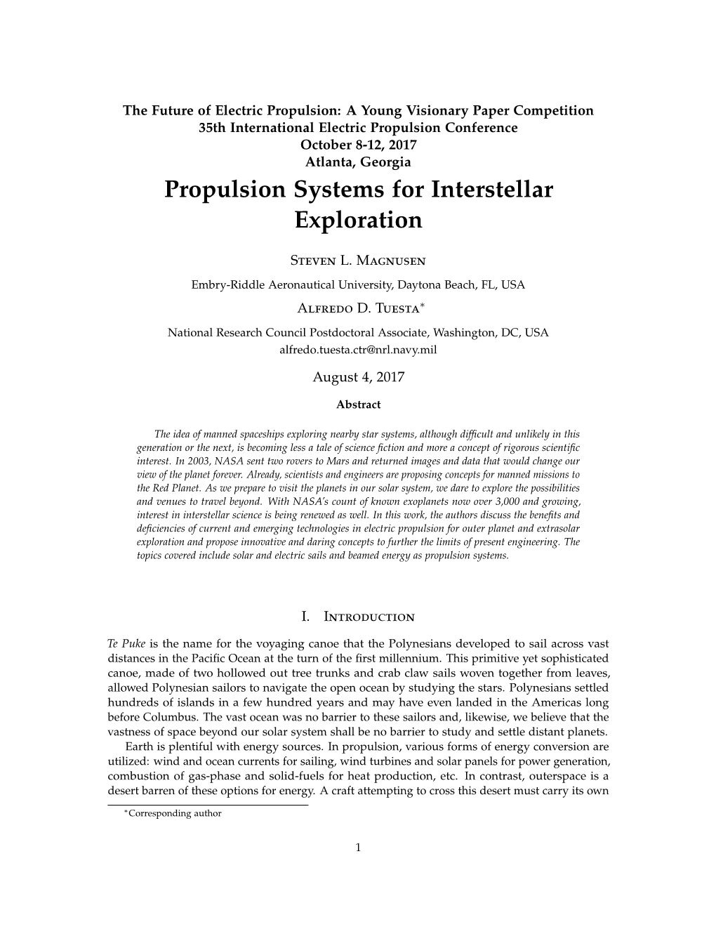 Propulsion Systems for Interstellar Exploration