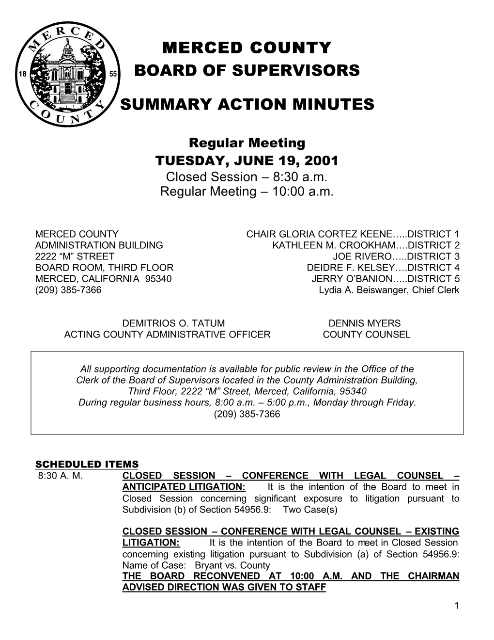 Merced County Board of Supervisors Summary