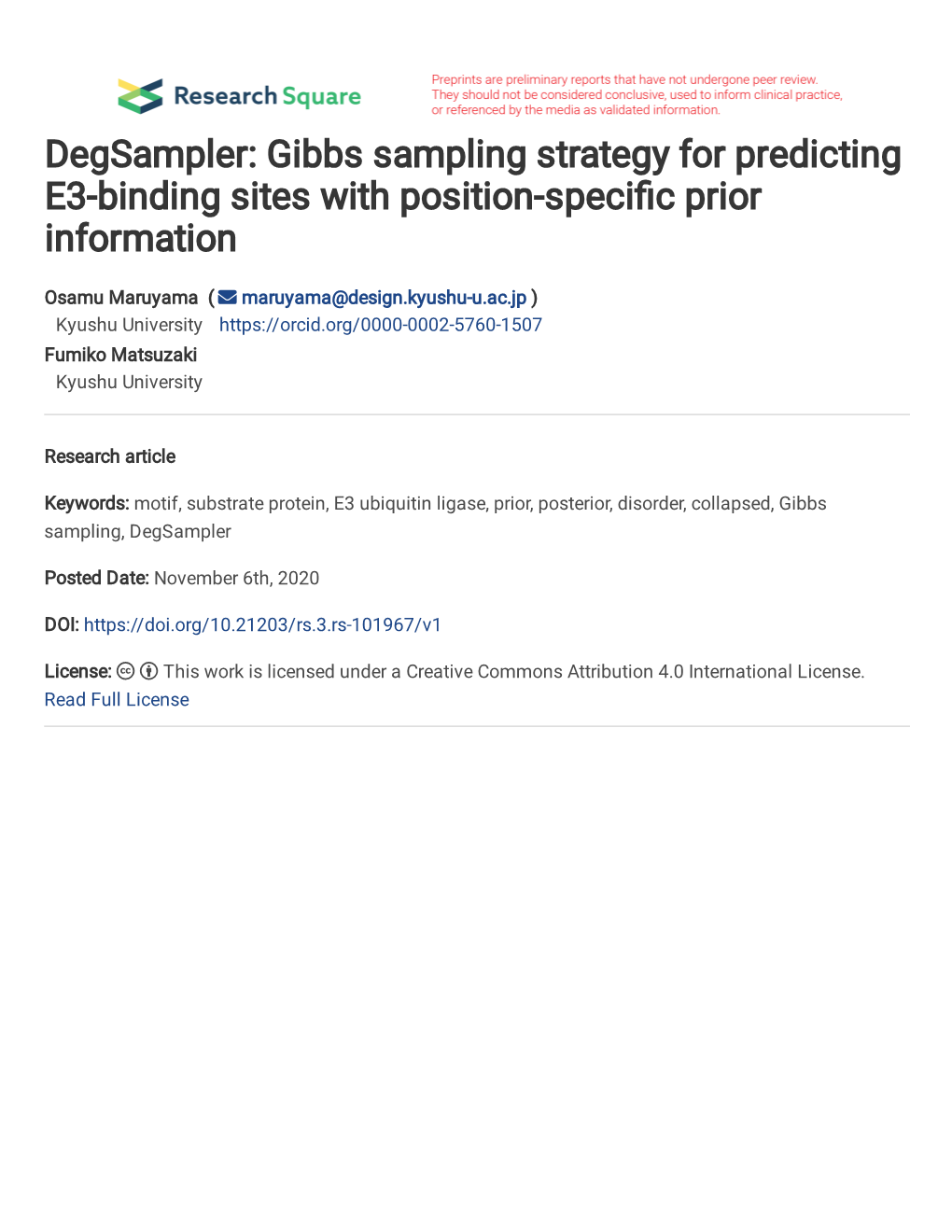 Degsampler: Gibbs Sampling Strategy for Predicting E3-Binding Sites with Position-Specific Prior Information