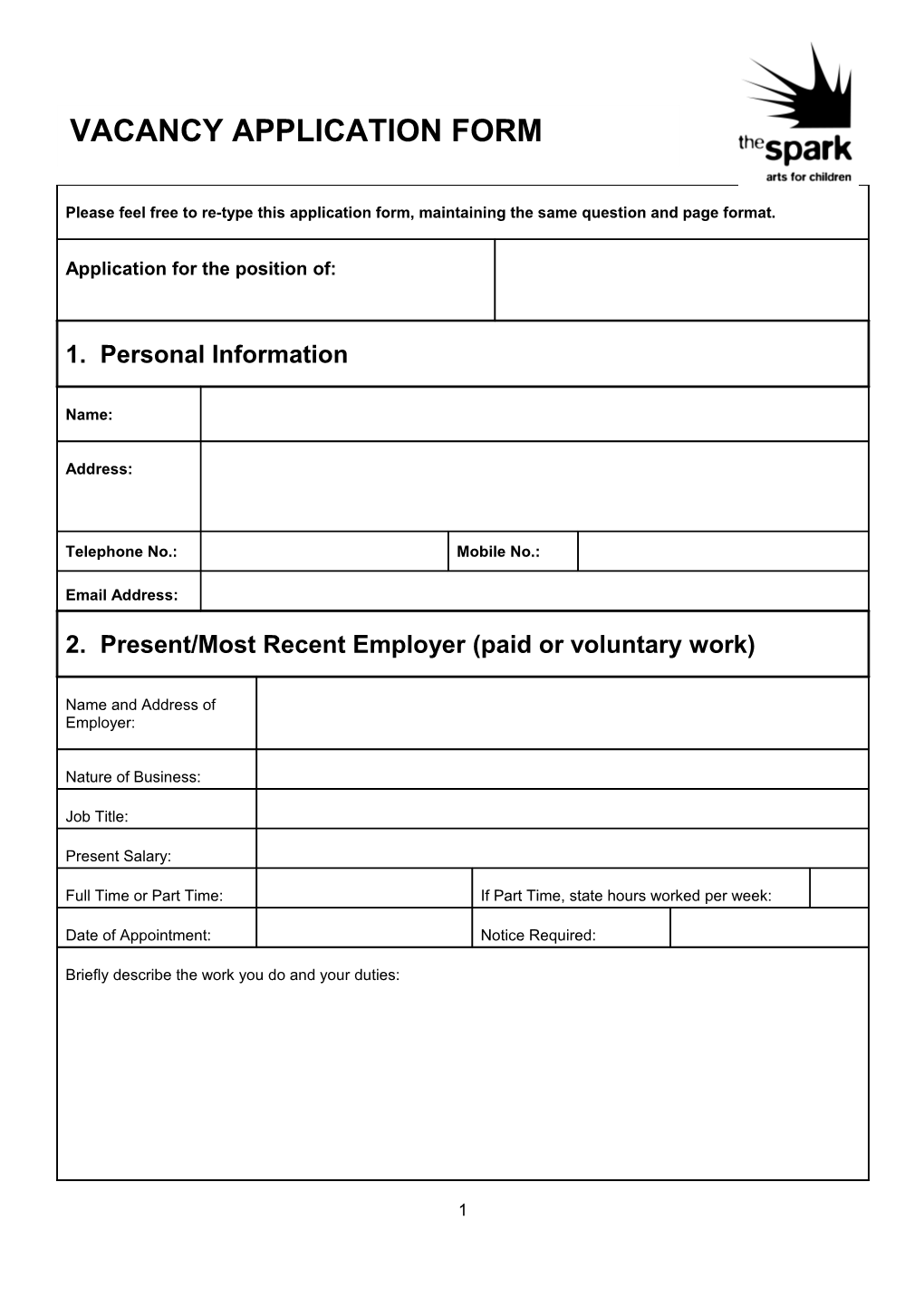 Spark Application Form