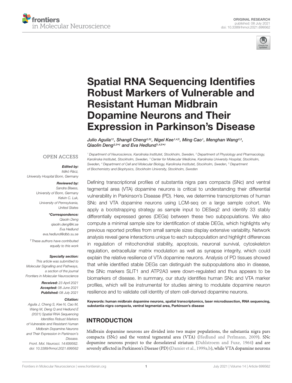 Spatial RNA Sequencing Identifies Robust Markers Of