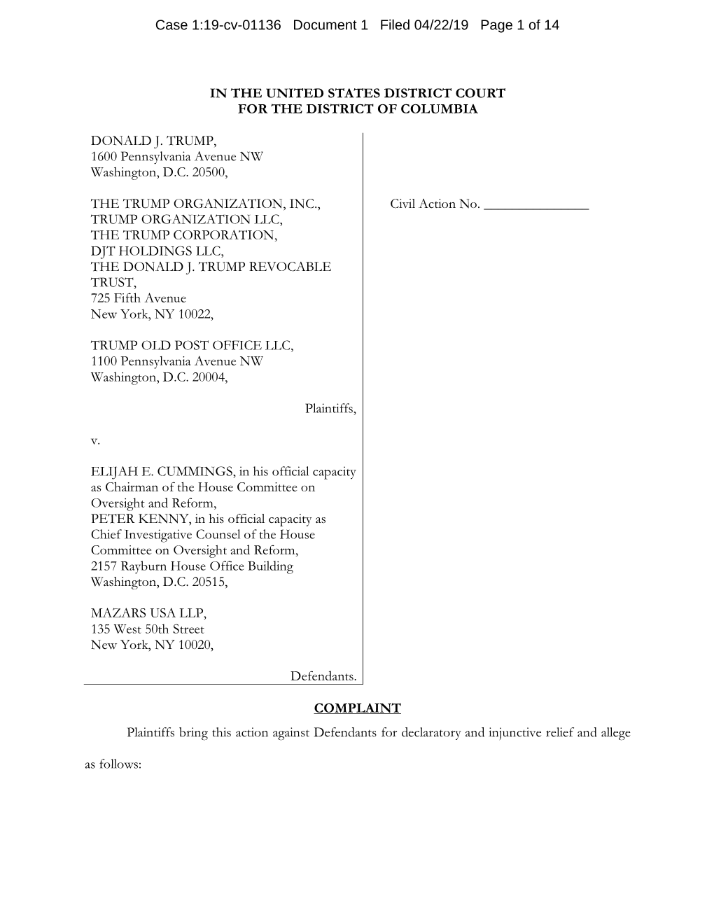 Case 1:19-Cv-01136 Document 1 Filed 04/22/19 Page 1 of 14