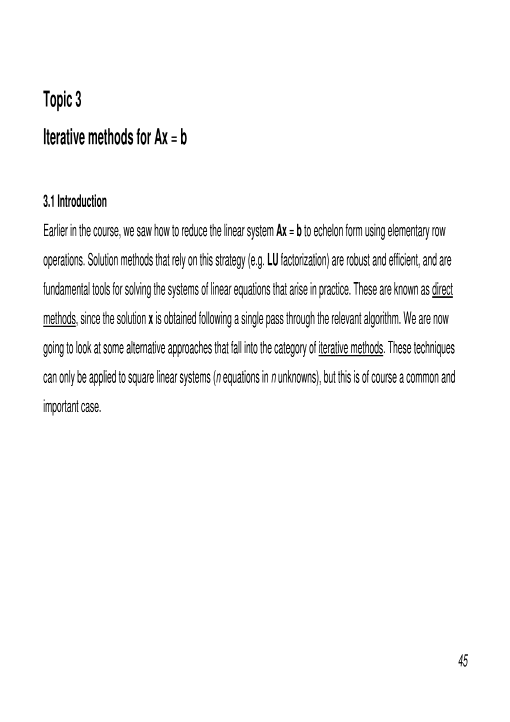 Topic 3 Iterative Methods for Ax = B