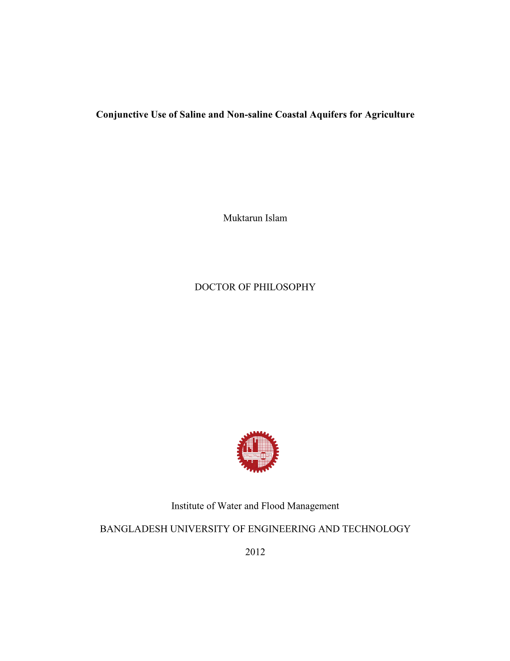 Conjunctive Use of Saline and Non-Saline Coastal Aquifers for Agriculture