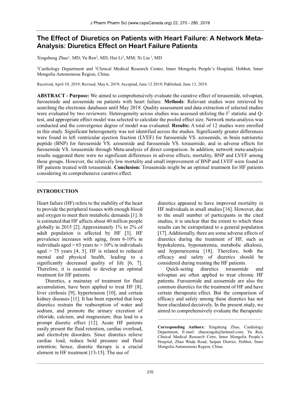 The Effect of Diuretics on Patients with Heart Failure: a Network Meta- Analysis: Diuretics Effect on Heart Failure Patients