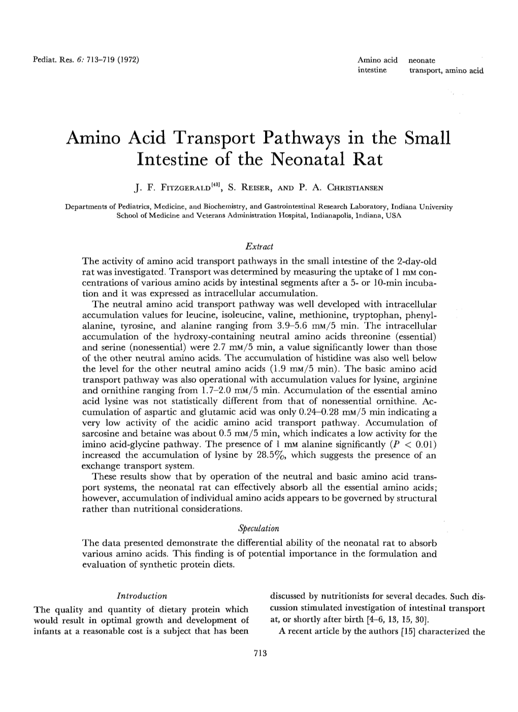 Amino Acid Transport Pathways in the Small Intestine of the Neonatal Rat