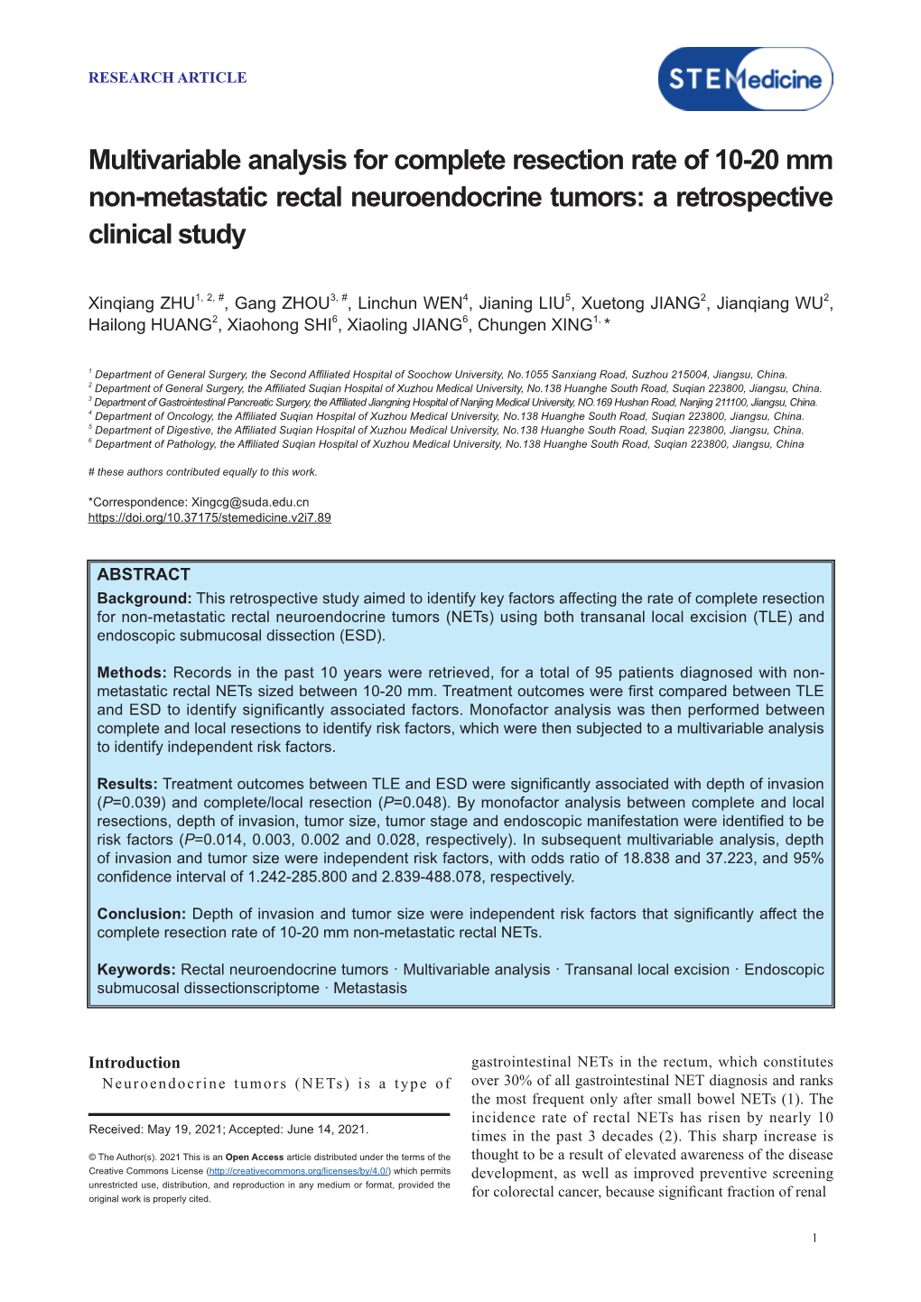 Multivariable Analysis for Complete Resection Rate of 10-20 Mm Non-Metastatic Rectal Neuroendocrine Tumors: a Retrospective Clinical Study