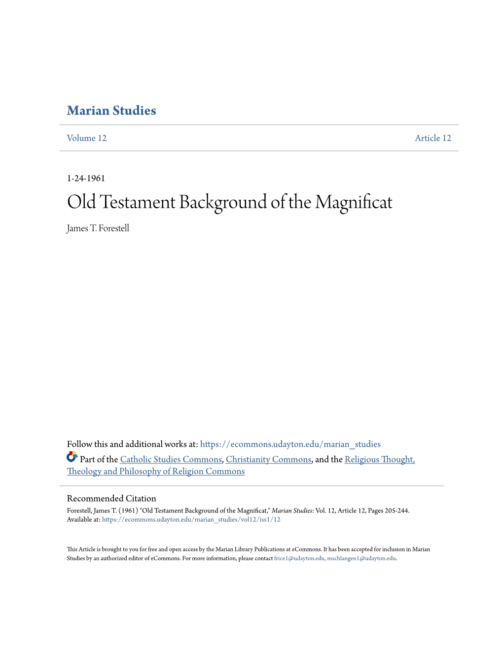 Old Testament Background of the Magnificat James T