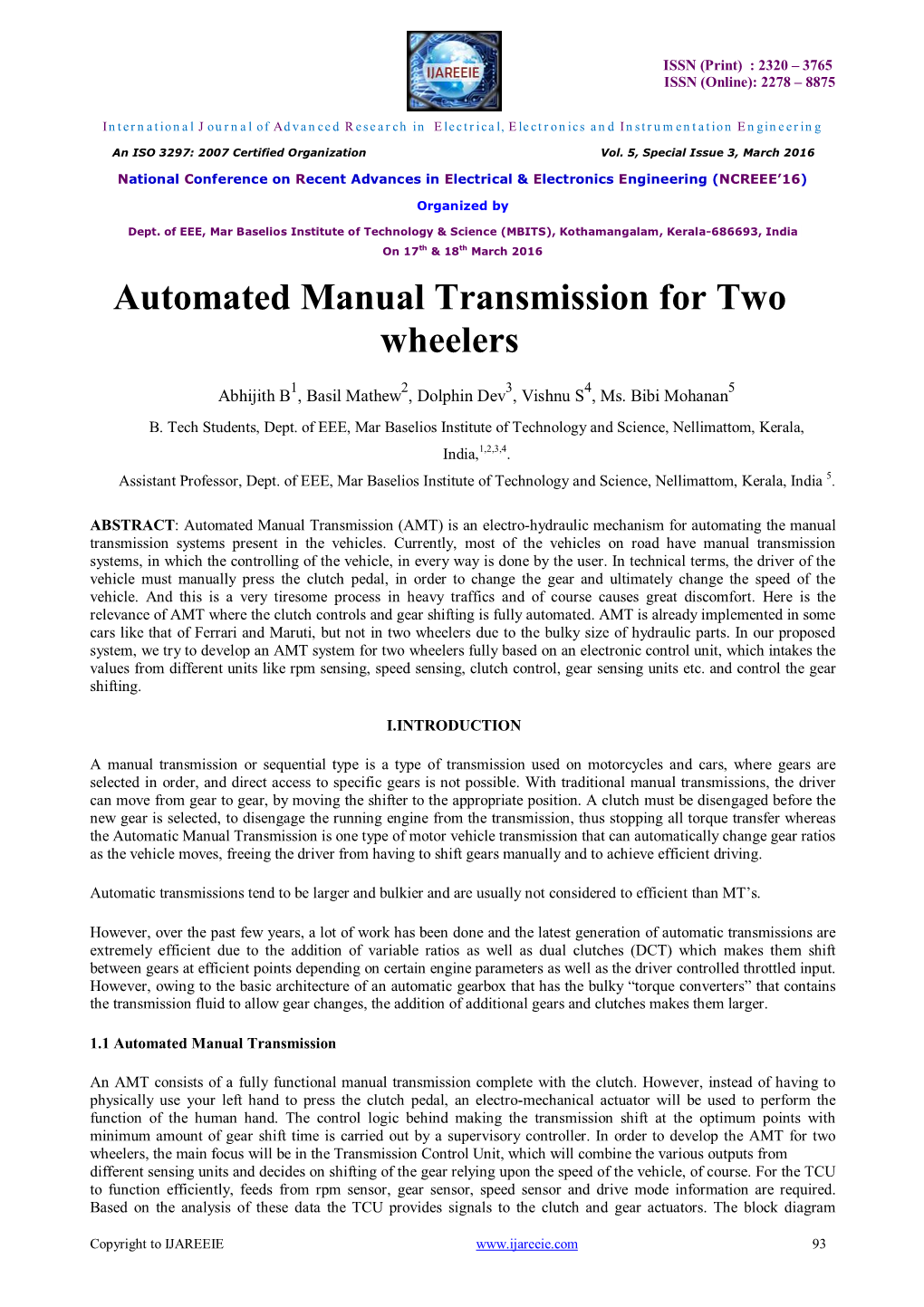 Automated Manual Transmission for Two Wheelers