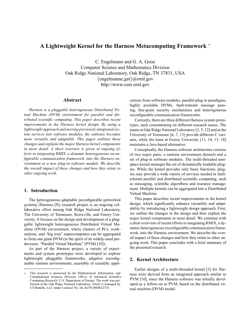 A Lightweight Kernel for the Harness Metacomputing Framework ∗