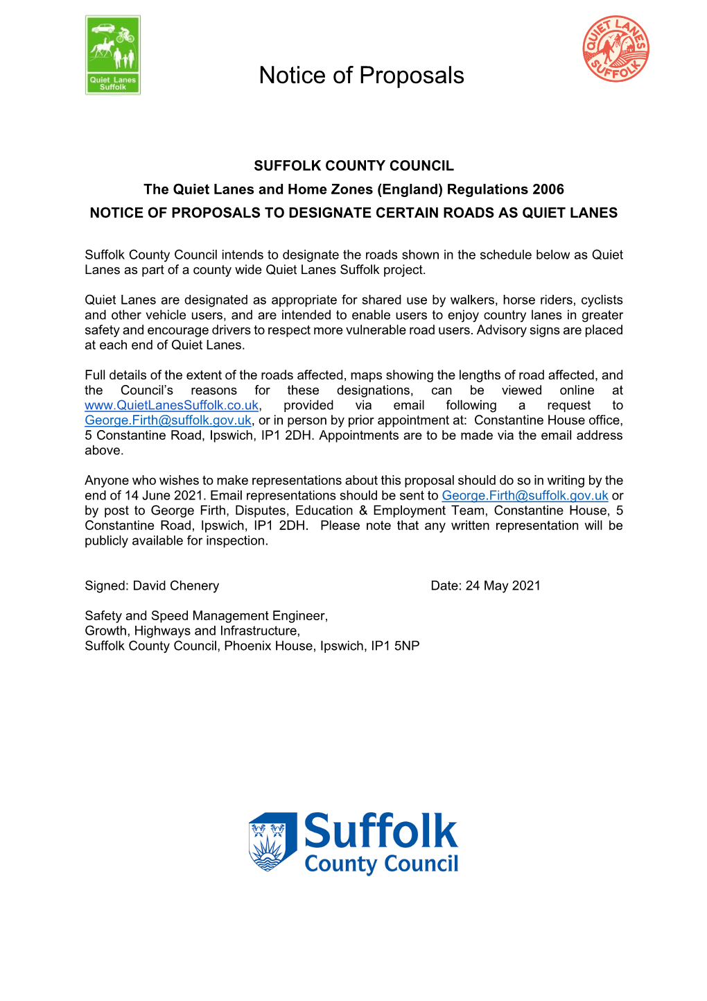 Suffolk County Council's Final Notice Of