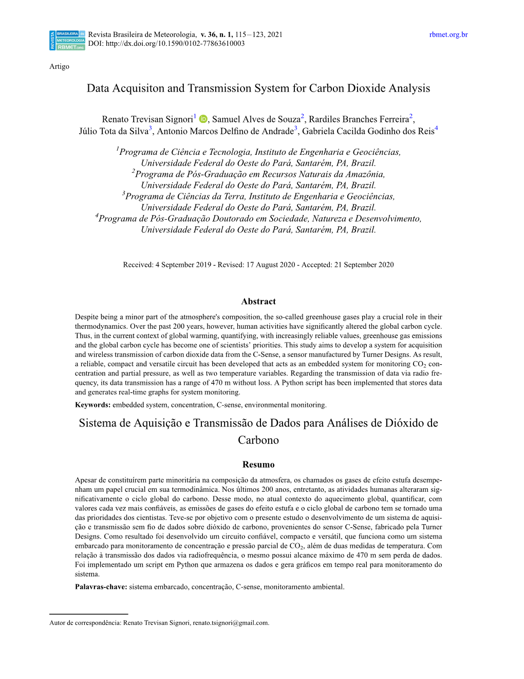Data Acquisiton and Transmission System for Carbon Dioxide Analysis