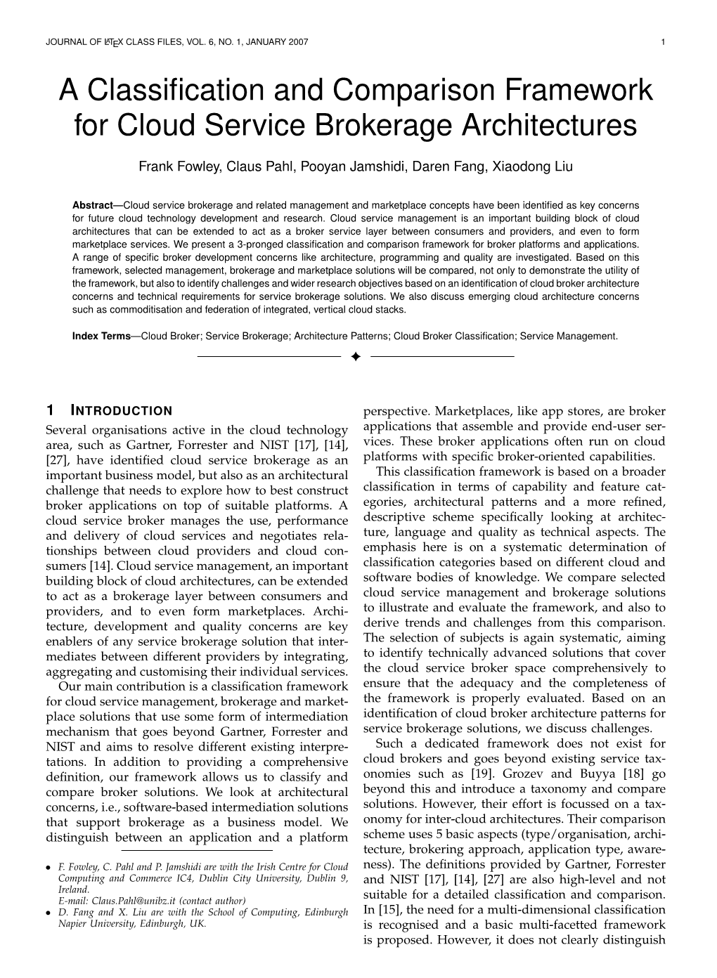 A Classification and Comparison Framework for Cloud Service Brokerage Architectures