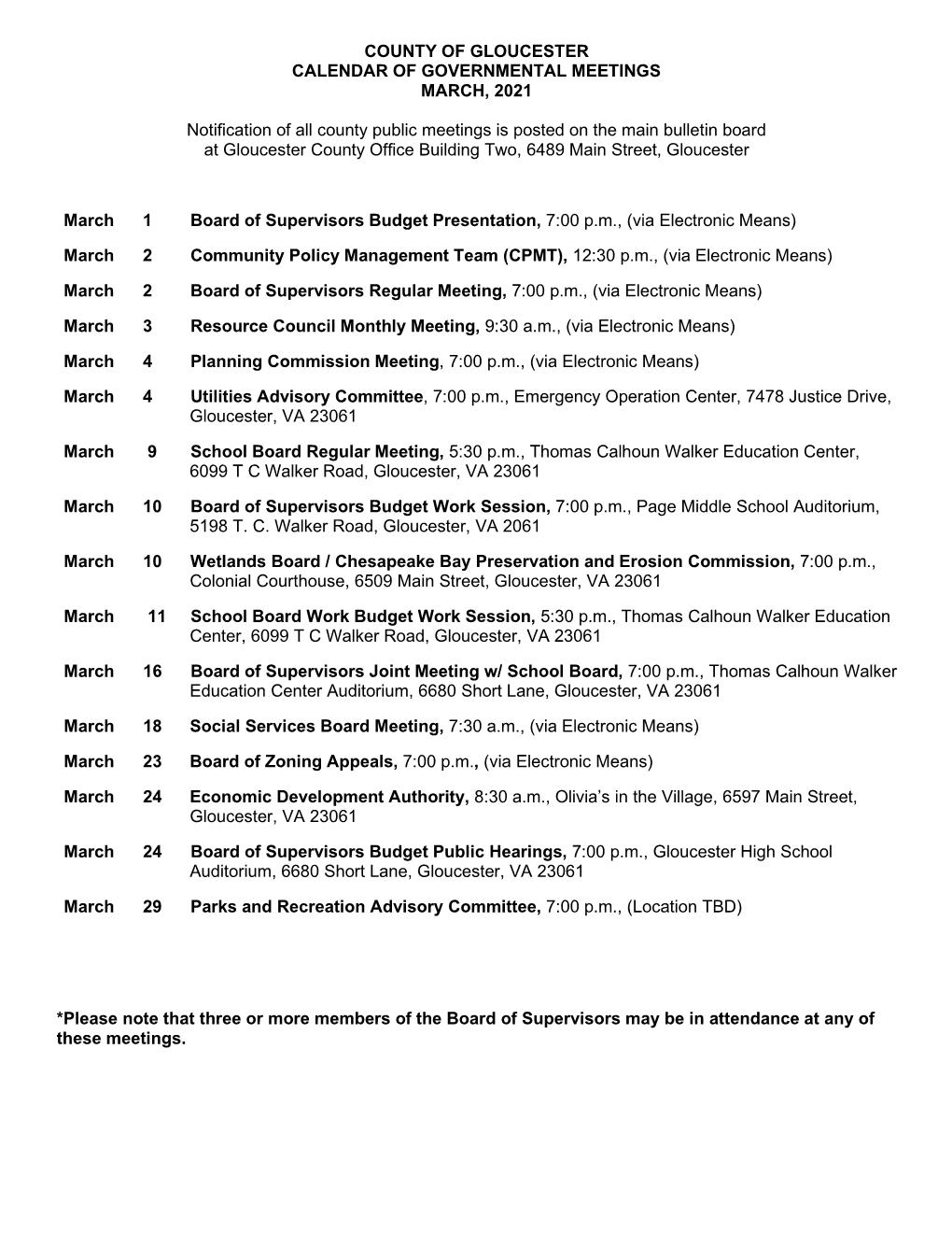 February 2021 Departmental Reports