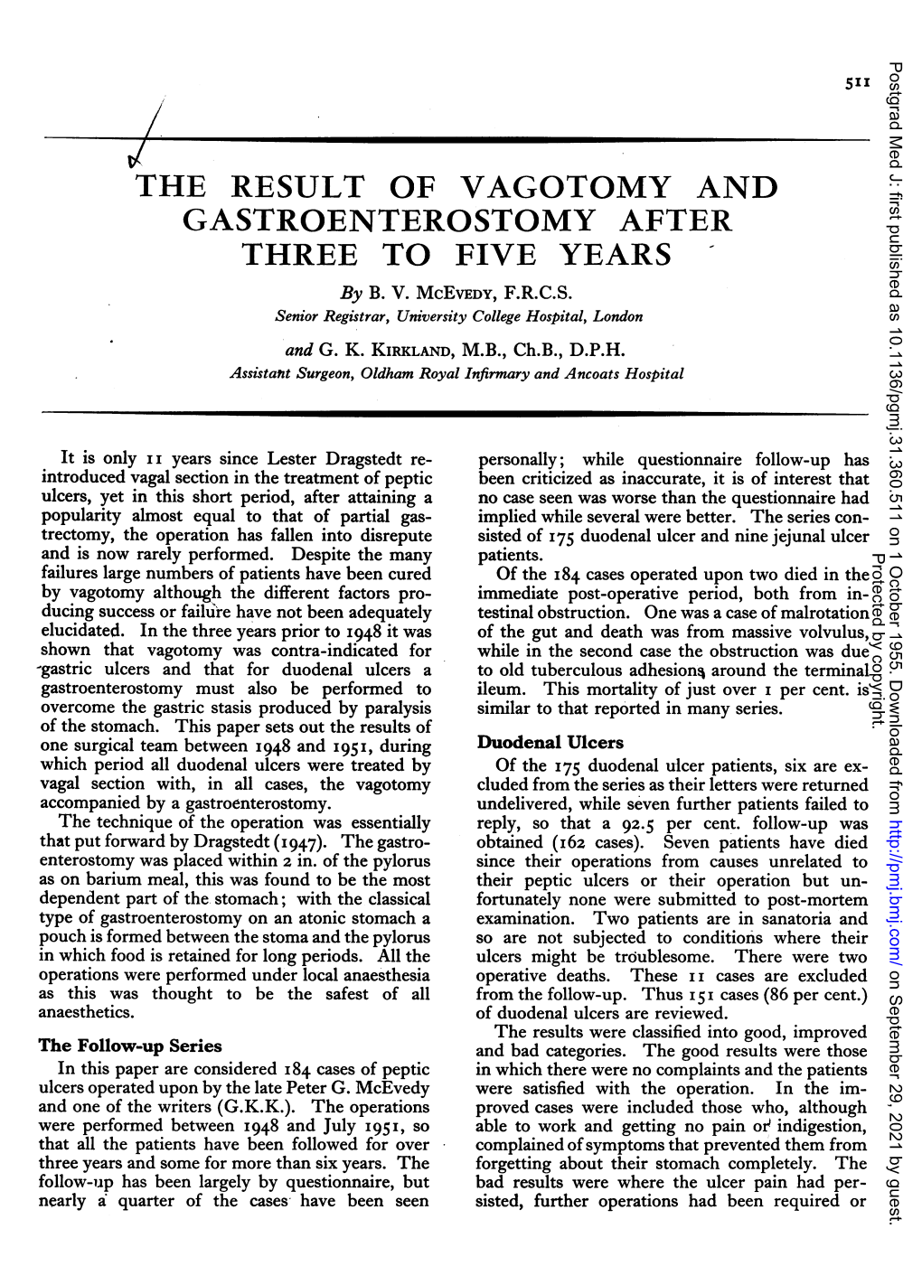 GASTROENTEROSTOMY AFTER THREE to FIVE YEARS by B