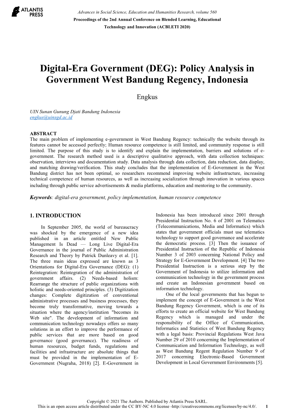 Policy Analysis in Government West Bandung Regency, Indonesia