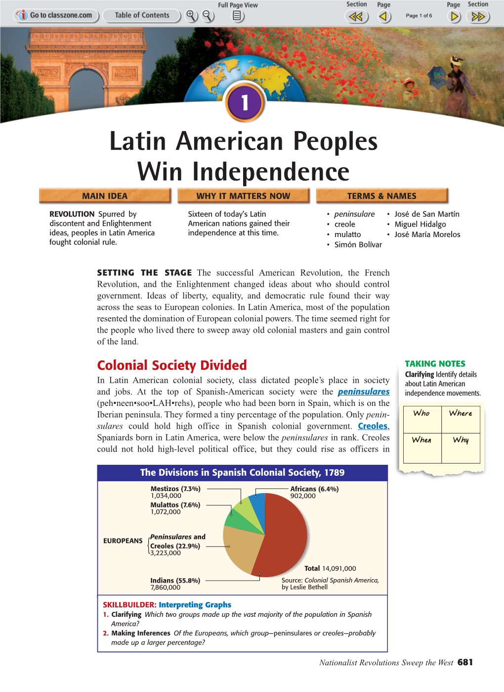 Latin American Peoples Win Independence MAIN IDEA WHY IT MATTERS NOW TERMS & NAMES