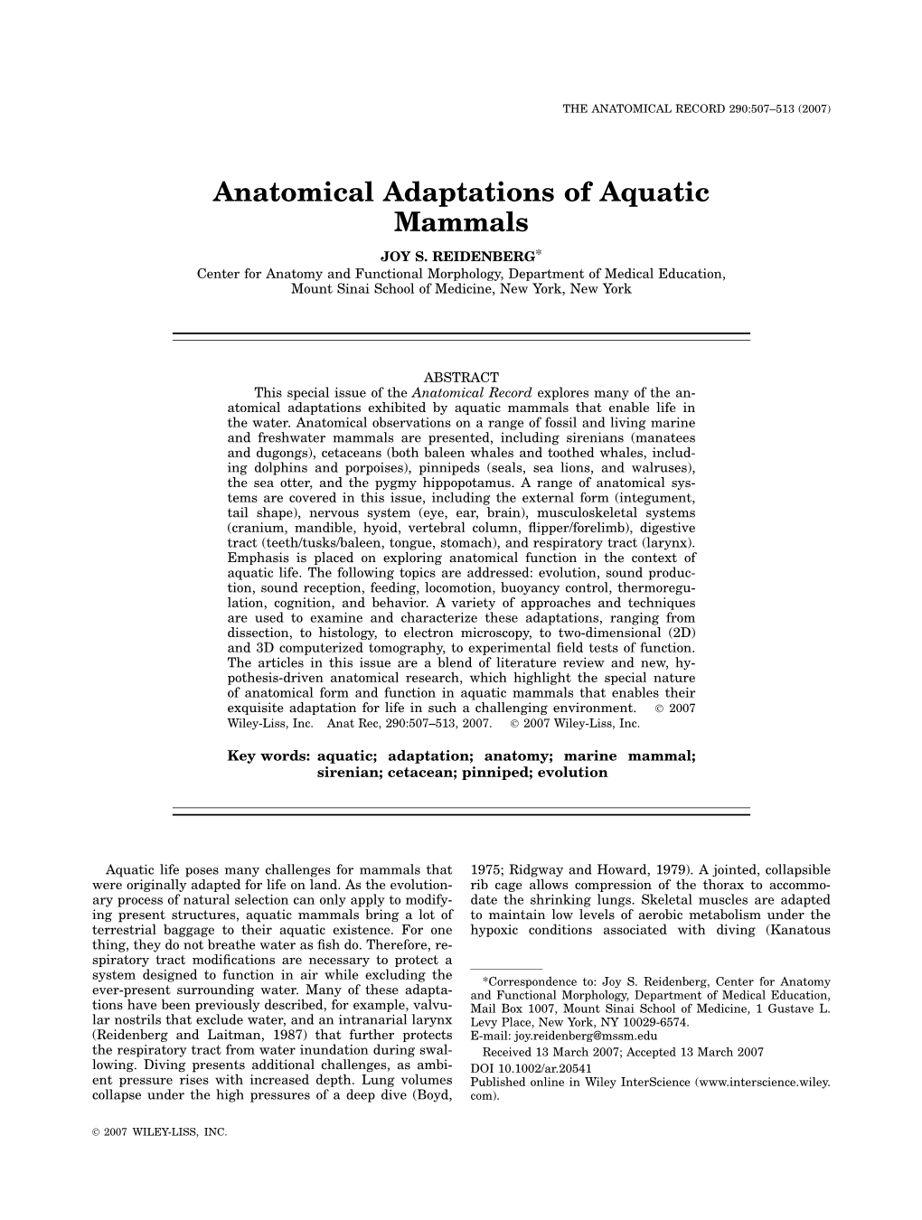 Anatomical Adaptations of Aquatic Mammals