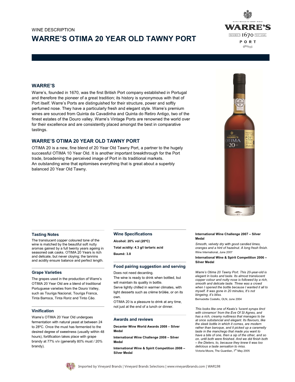 Warre's Otima 20 Year Old Tawny Port