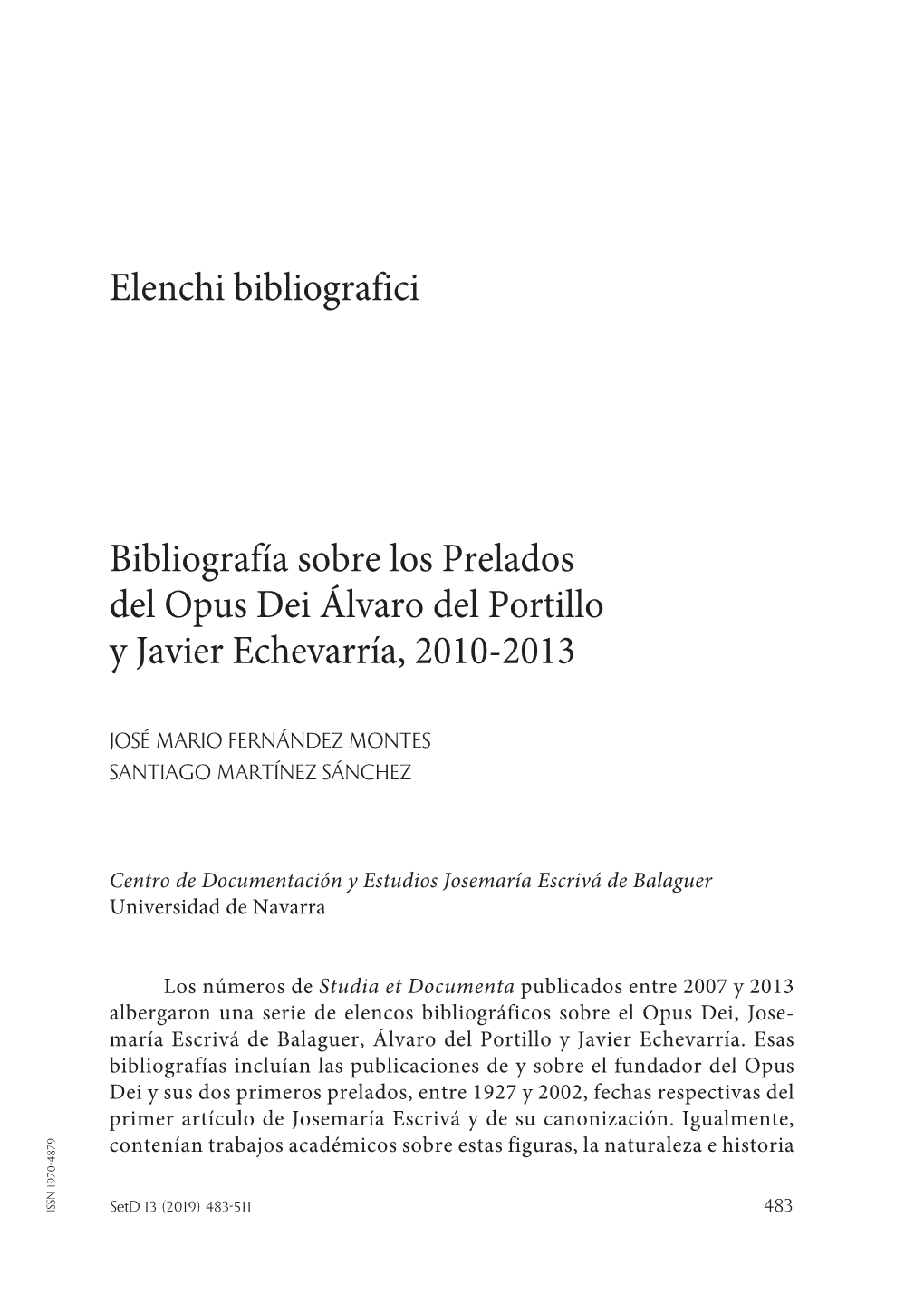 Elenchi Bibliografici Bibliografía Sobre Los Prelados Del Opus Dei Álvaro