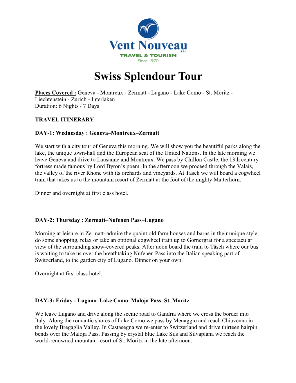 Swiss Splendour Tour