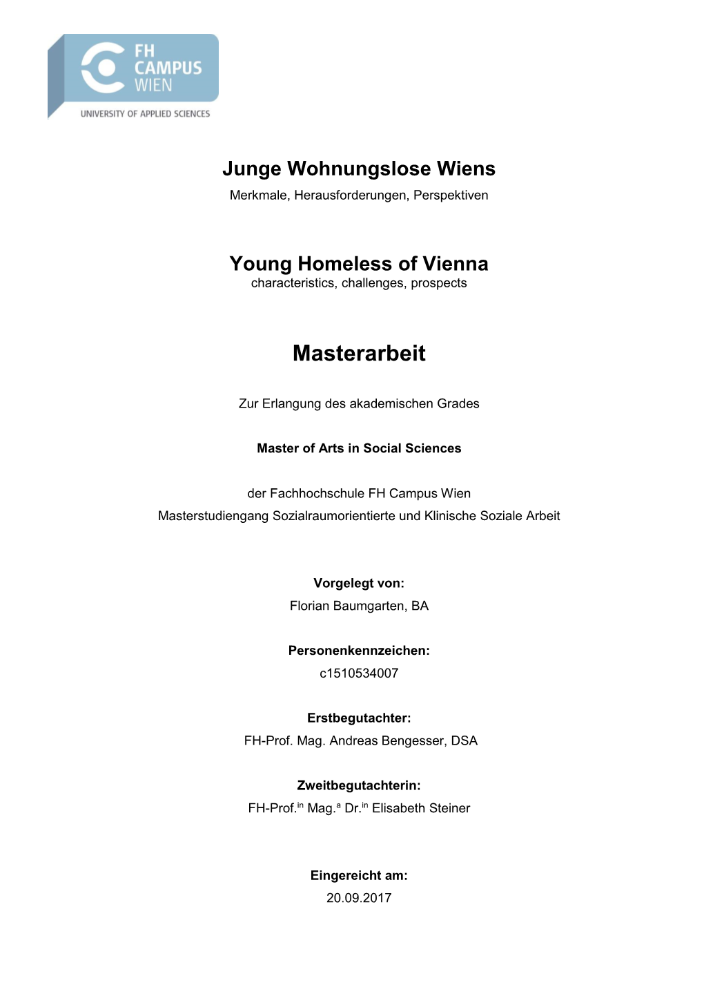 Young Homeless of Vienna Characteristics, Challenges, Prospects