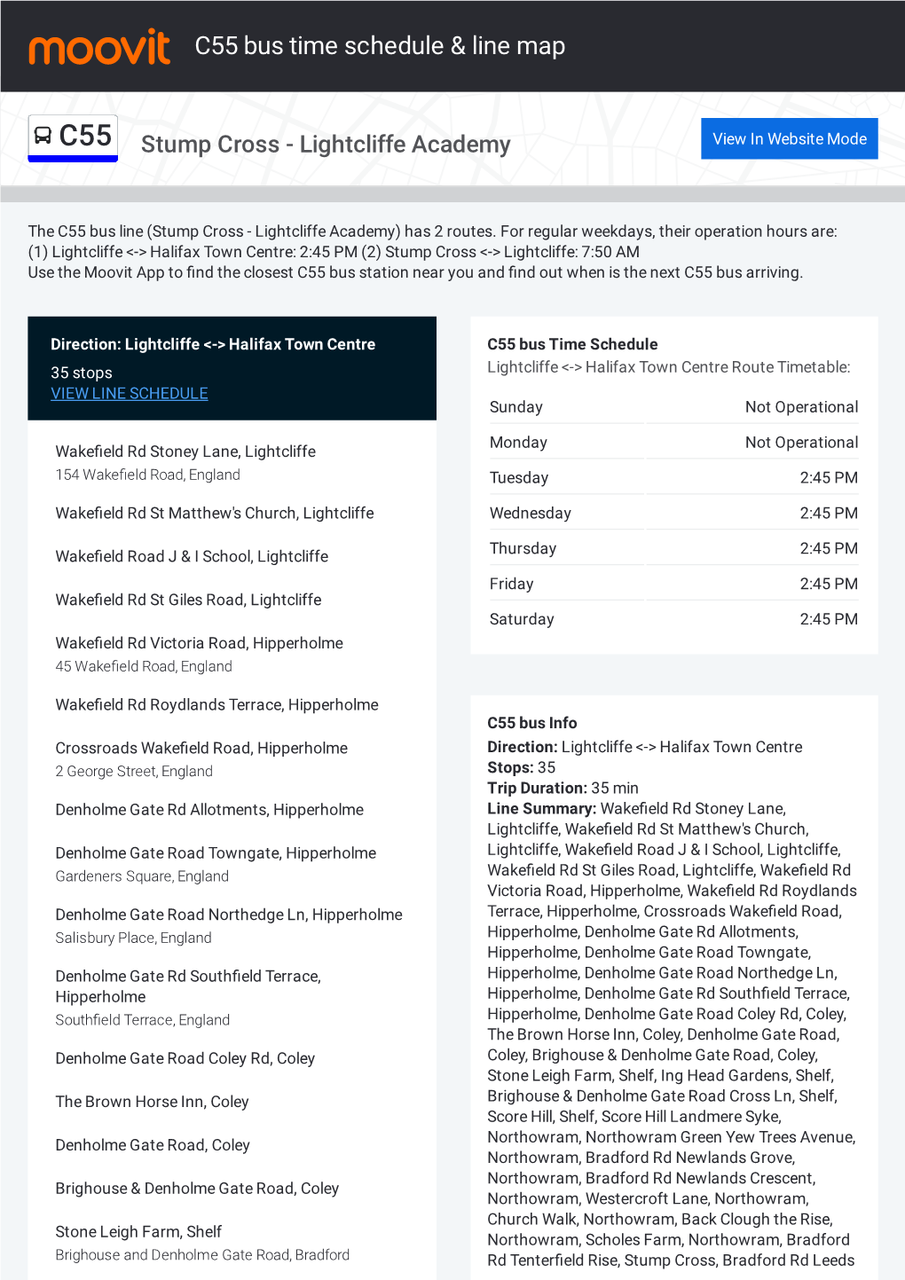 C55 Bus Time Schedule & Line Route