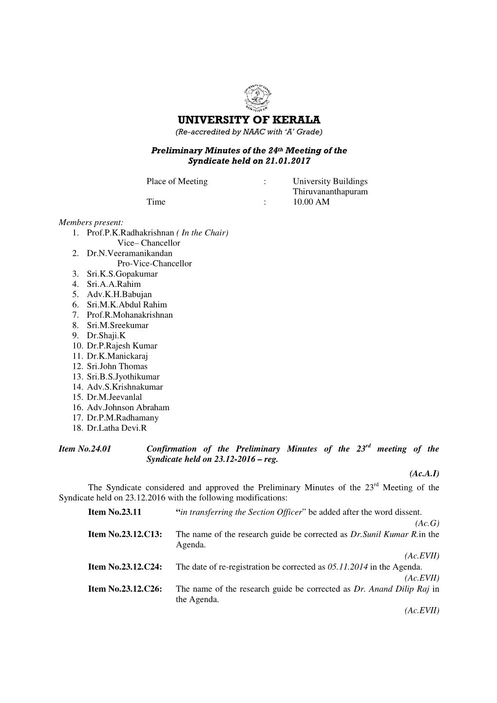 2. UNIVERSITY of KERALA (Re-Accredited by NAAC with ‘A’ Grade)