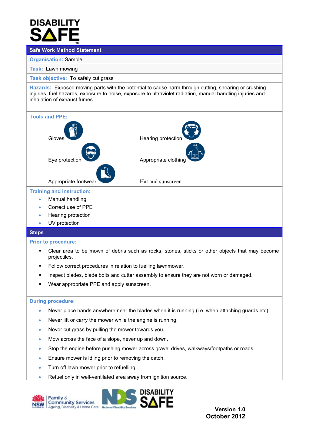 Safe Work Method Statement