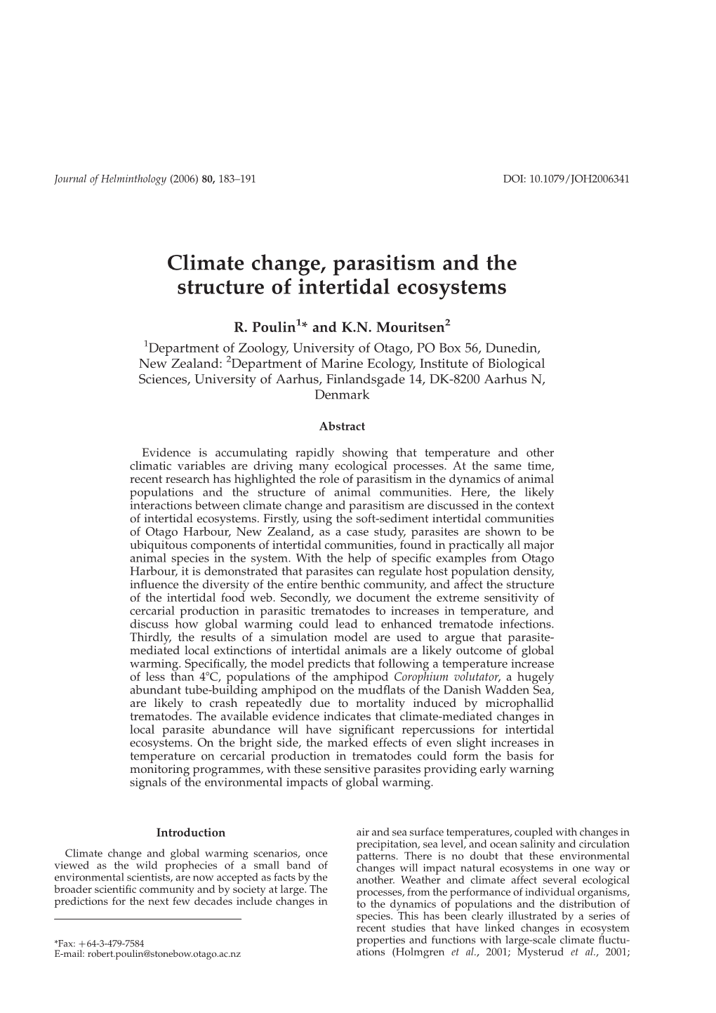 Climate Change, Parasitism and the Structure of Intertidal Ecosystems