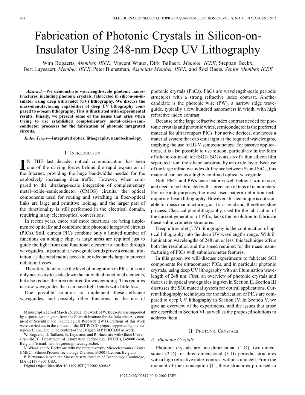 Fabrication of Photonic Crystals in Silicon-On- Insulator Using 248-Nm