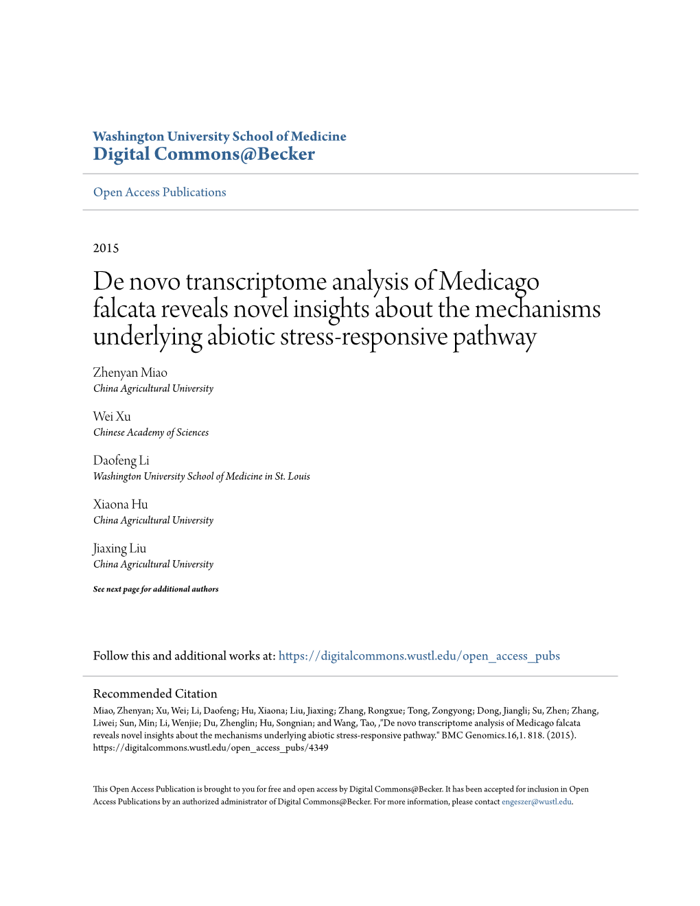 De Novo Transcriptome Analysis Of