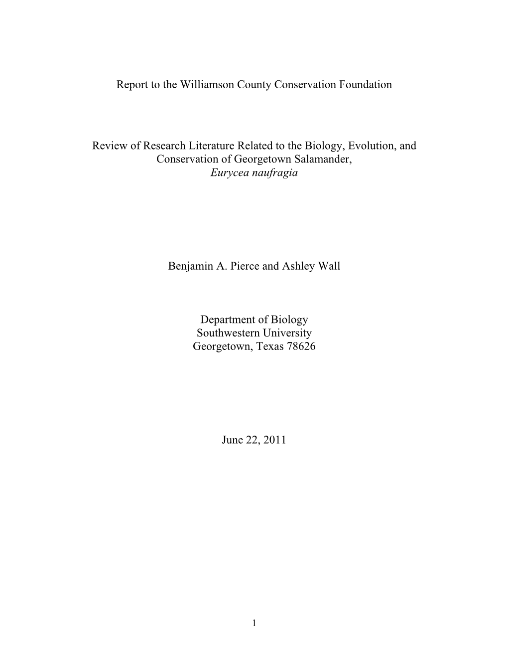 Environmental Factors Potentially Affecting Eurycea Naufragia