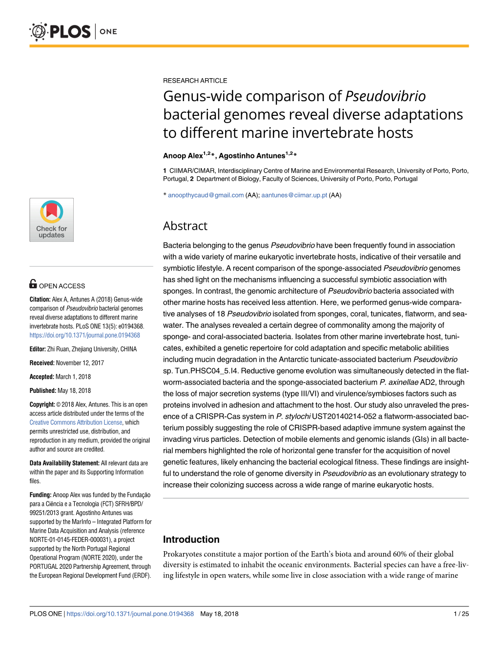 Genus-Wide Comparison of Pseudovibrio Bacterial Genomes Reveal Diverse Adaptations to Different Marine Invertebrate Hosts