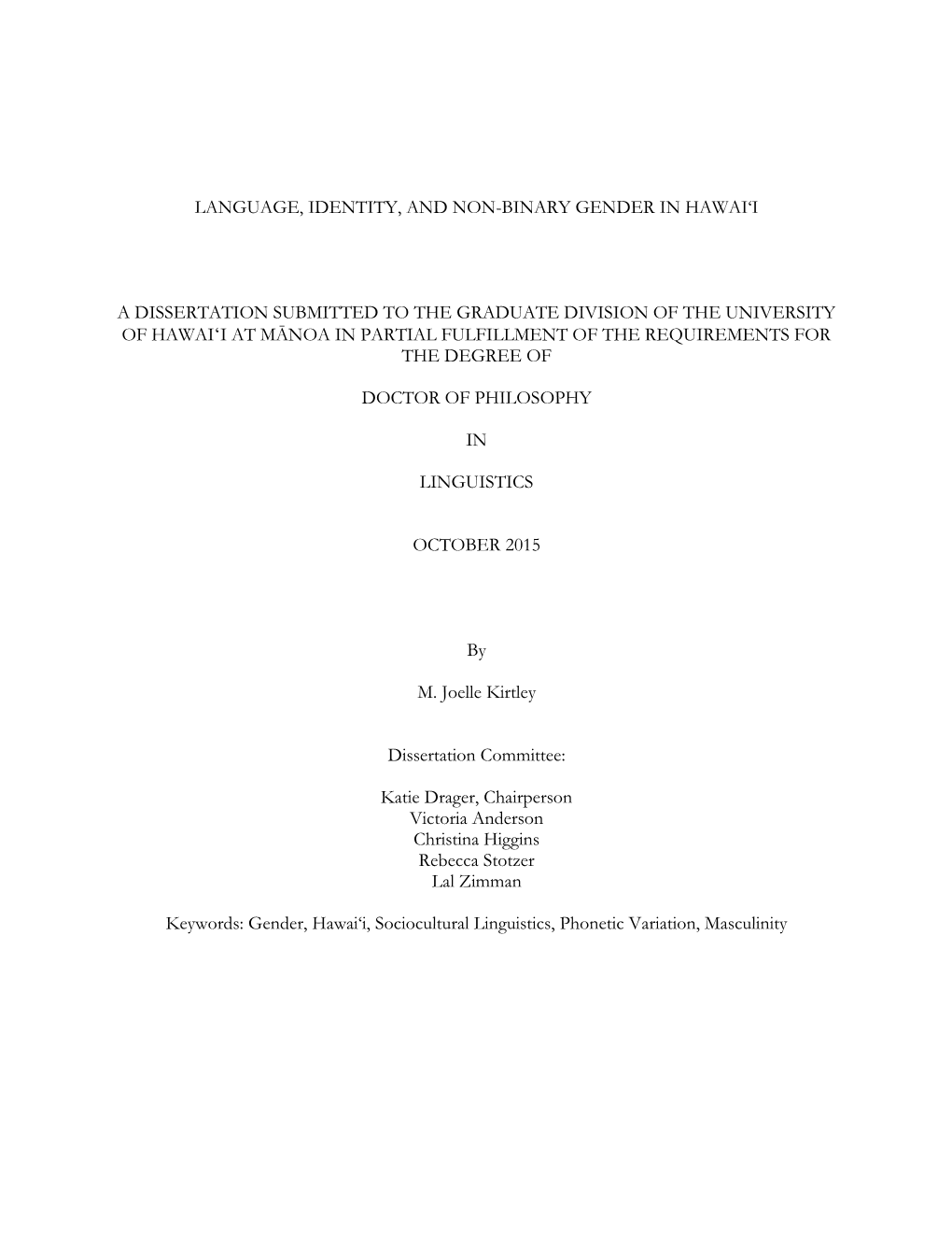 Language, Identity, and Non-Binary Gender in Hawai'i (PDF)