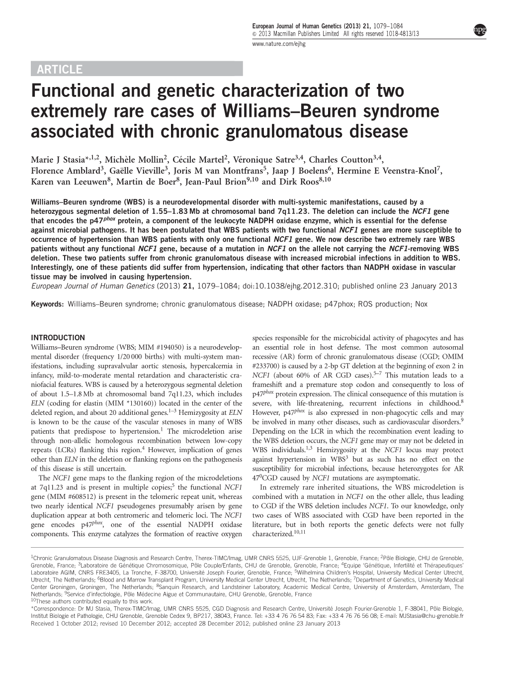 Beuren Syndrome Associated with Chronic Granulomatous Disease