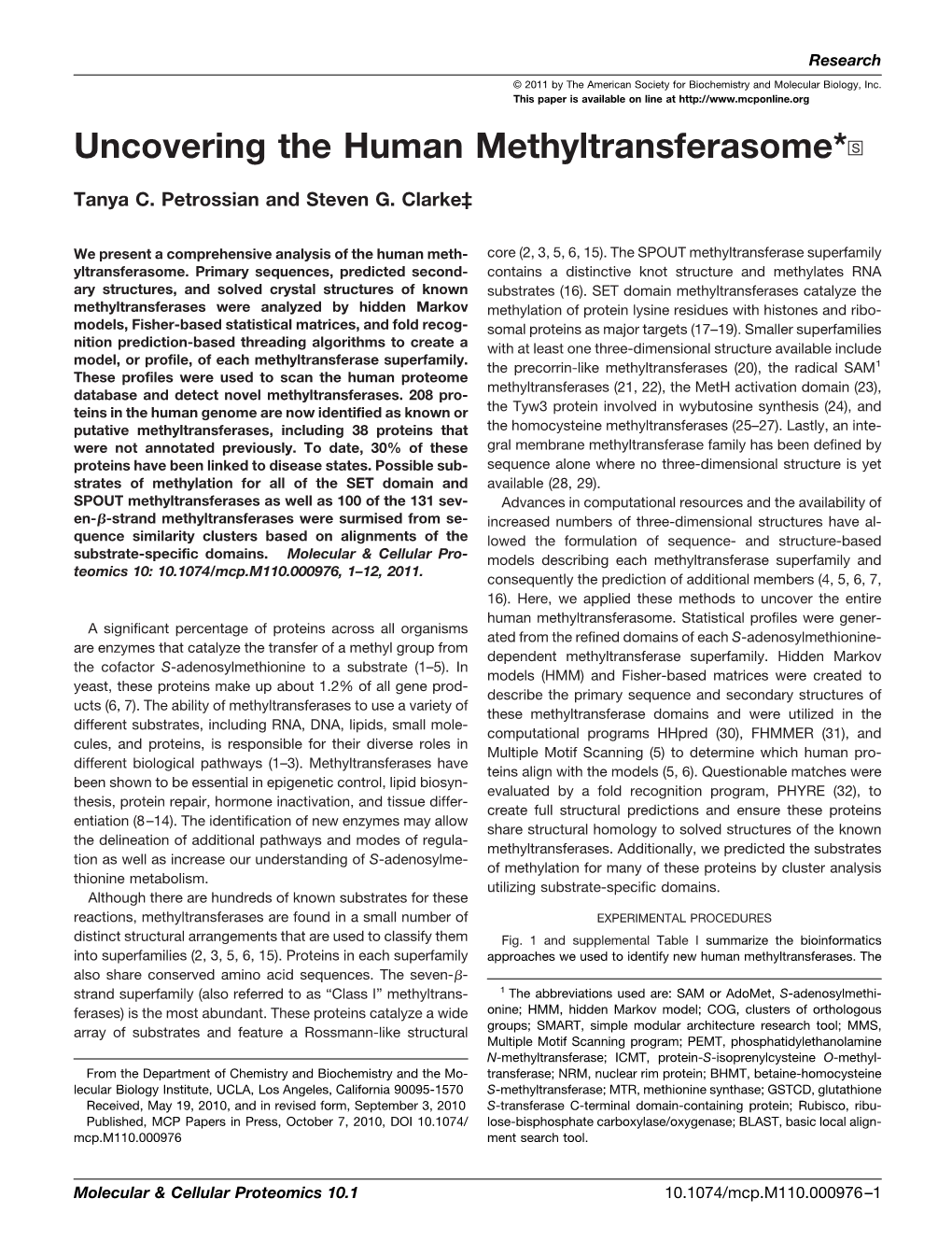 Uncovering the Human Methyltransferasome*DS